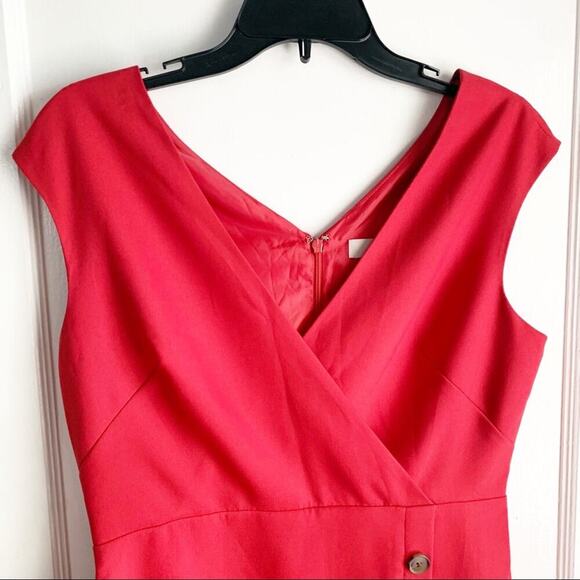 LOFT Sleeveless Faux Wrap V-Neck Cap Sleeve Dress Red Size 2 NWT Side Buttons - Picture 4 of 11